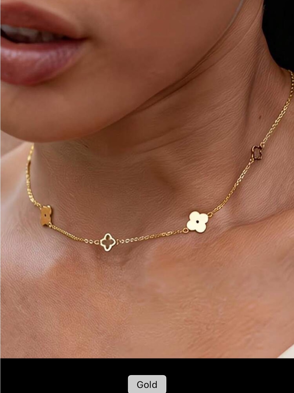 Gold Floral Clover Station Necklace